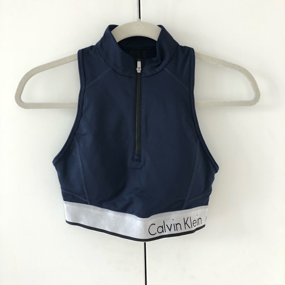 NWT Calvin Klein logo zip front navy sports bra - Picture 2 of 8